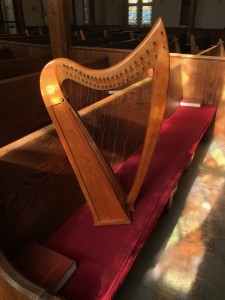 Stoney End Esabelle sits in the pews at St. Stephen's Episcopal Church, Middlebury, VT