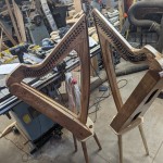 The harp I play each Sunday in the workshop of Argent Fox Harps, Kirkwood, IL. 
The harp on the right is for another customer.